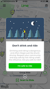Lime drunk riding warning